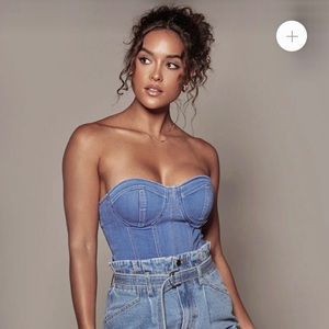 Strapless Denim bodysuit bustier. SIZE: Small. NEW.